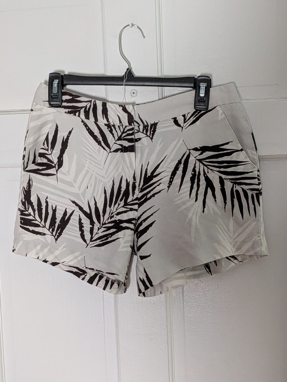 Sandro Palm Print Linen Blend Shorts Neutral Tropical High Rise Size 4 - Picture 2 of 5